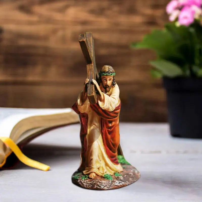 Jesus Cross Resin Figurine Ornament Carrying Calvary