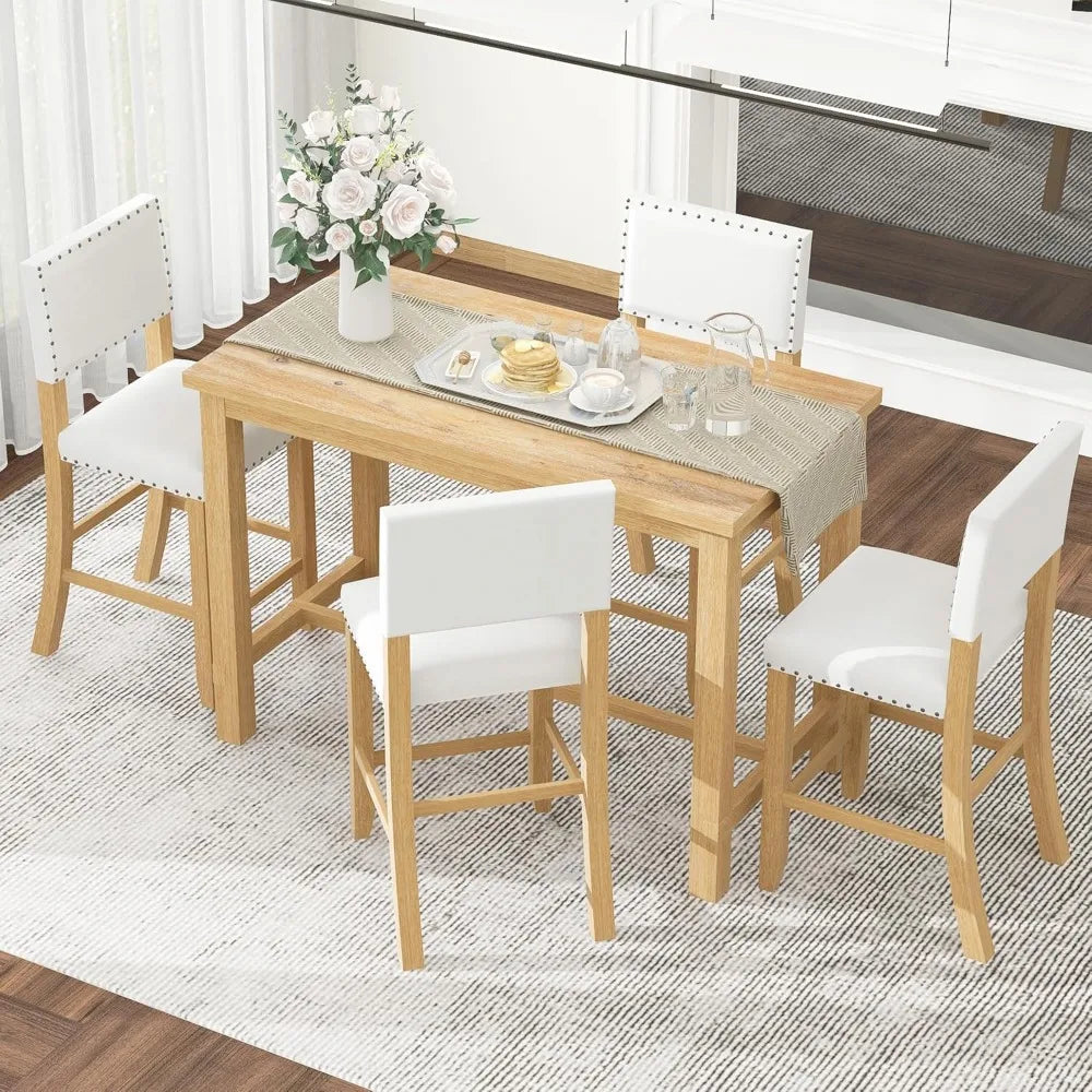 Ticify 5 Piece Dining Set Rectangular Table And Cushioned Chairs
