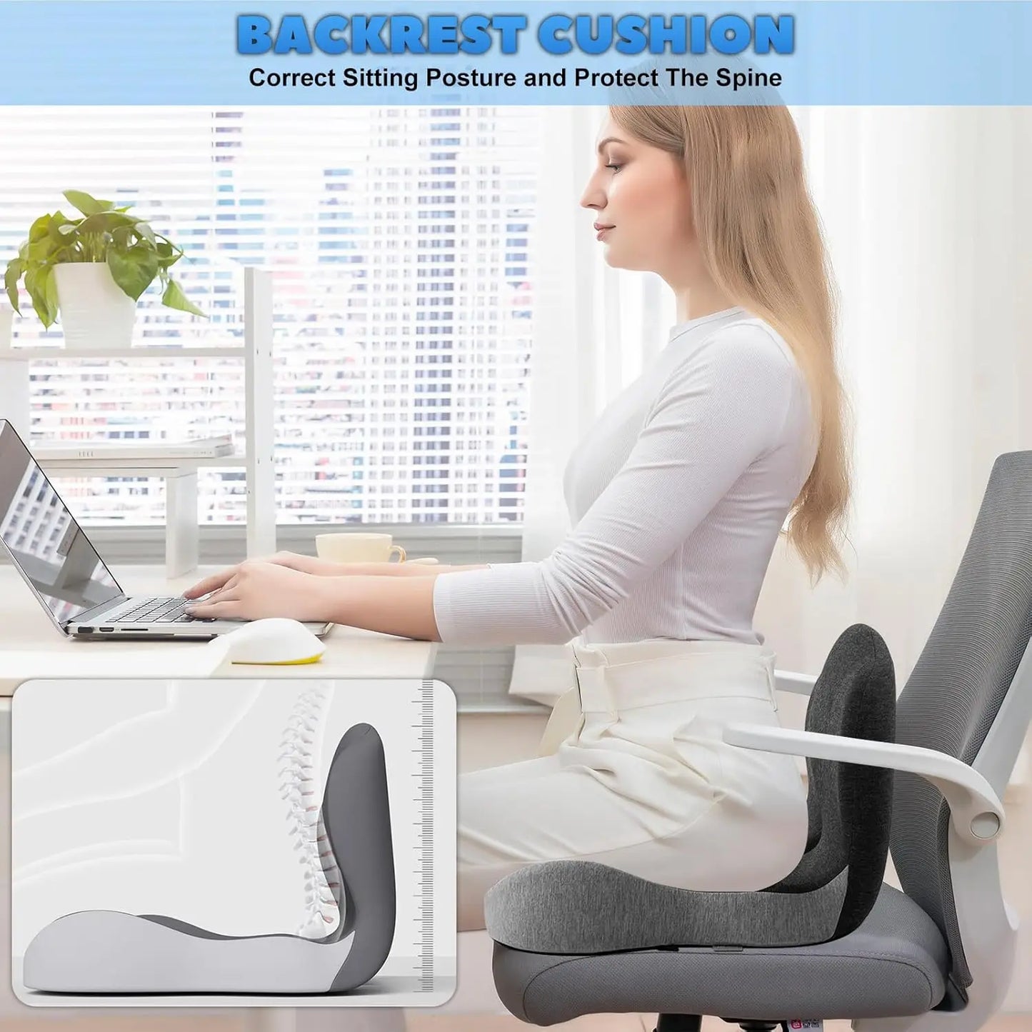 Memory Foam Seat Cushion With Backrest For Office Chair