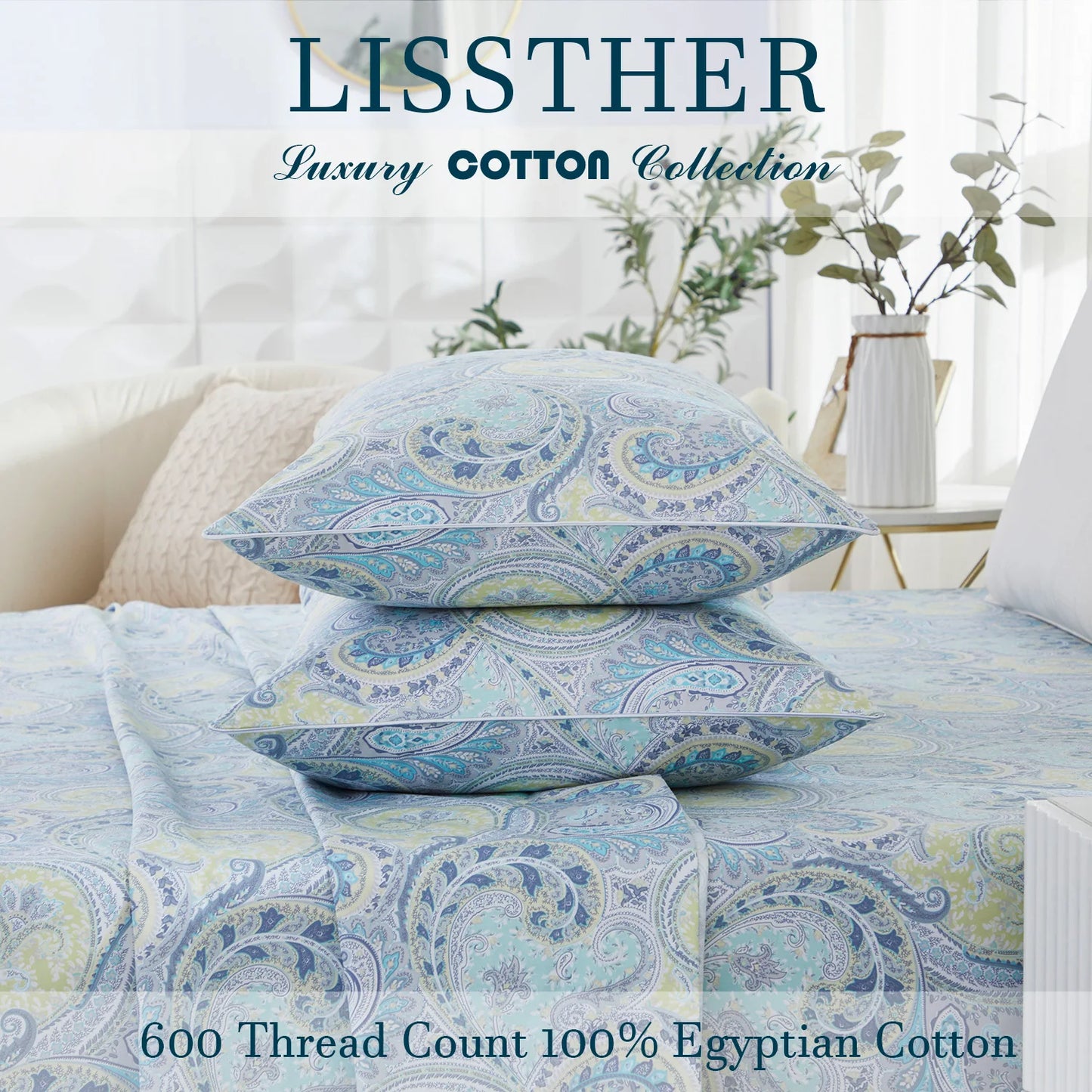 Egyptian Cotton Duvet Cover Set 600TC Soft Paisley Damask