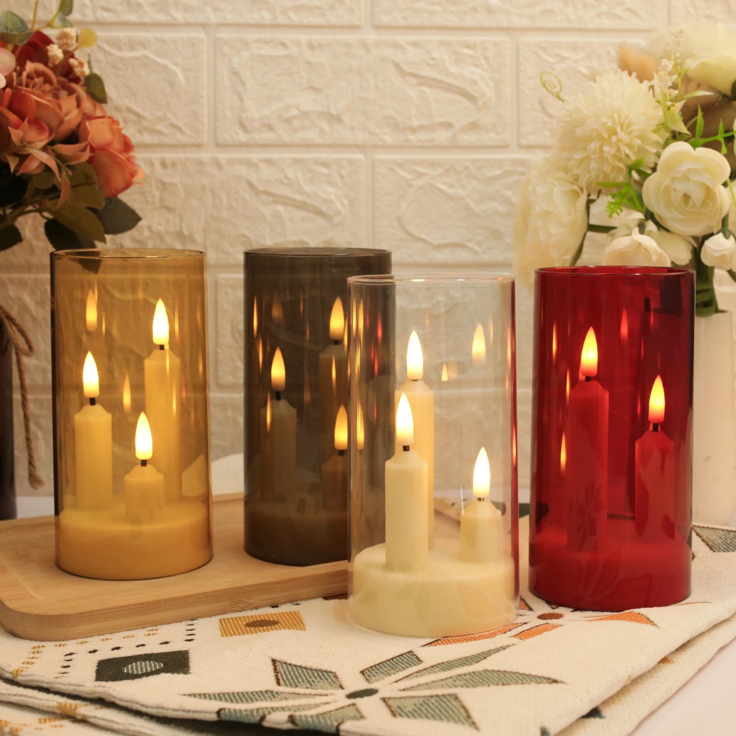 Flameless Led 3 Wick Pillar Candles For Home Decor