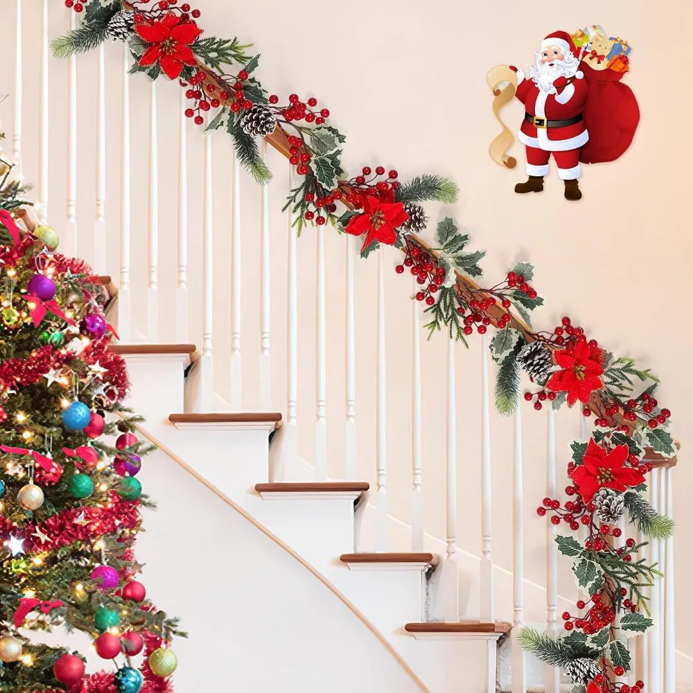 Berry Christmas Garland With Pine Cones Poinsettia And Holly