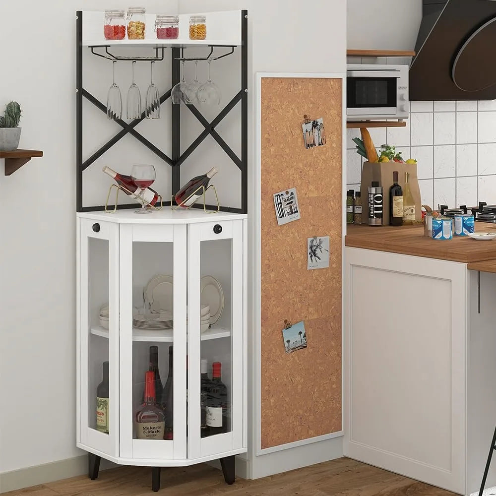 Corner Wine Cabinet With Lockable Glass Door And Led Lighting