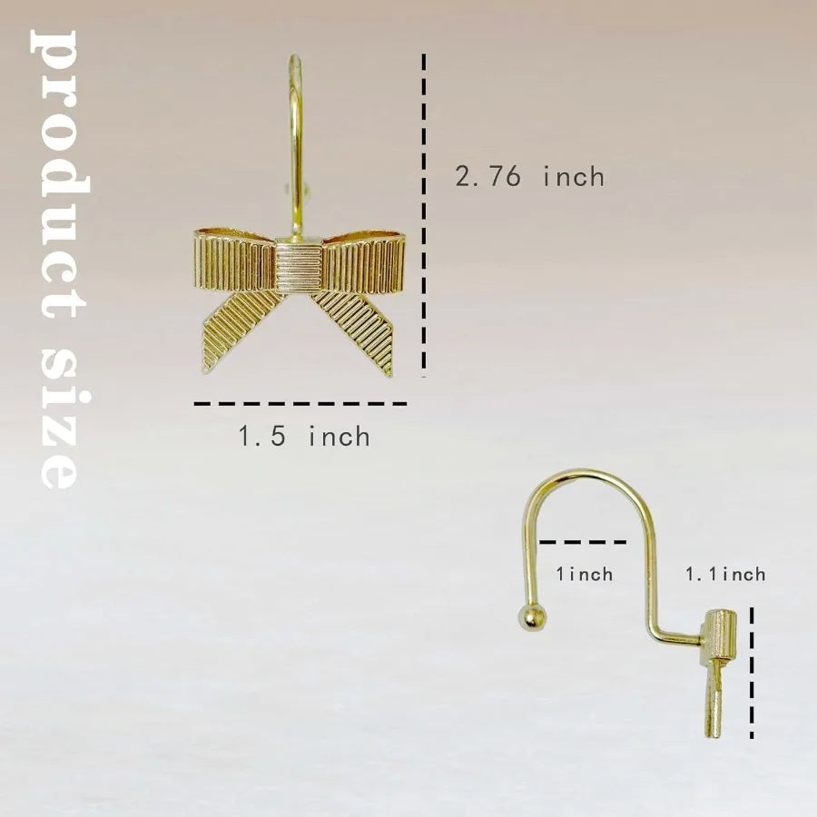Bow Shower Curtain Hooks Rustproof Durable Metal Bathroom Decor Set