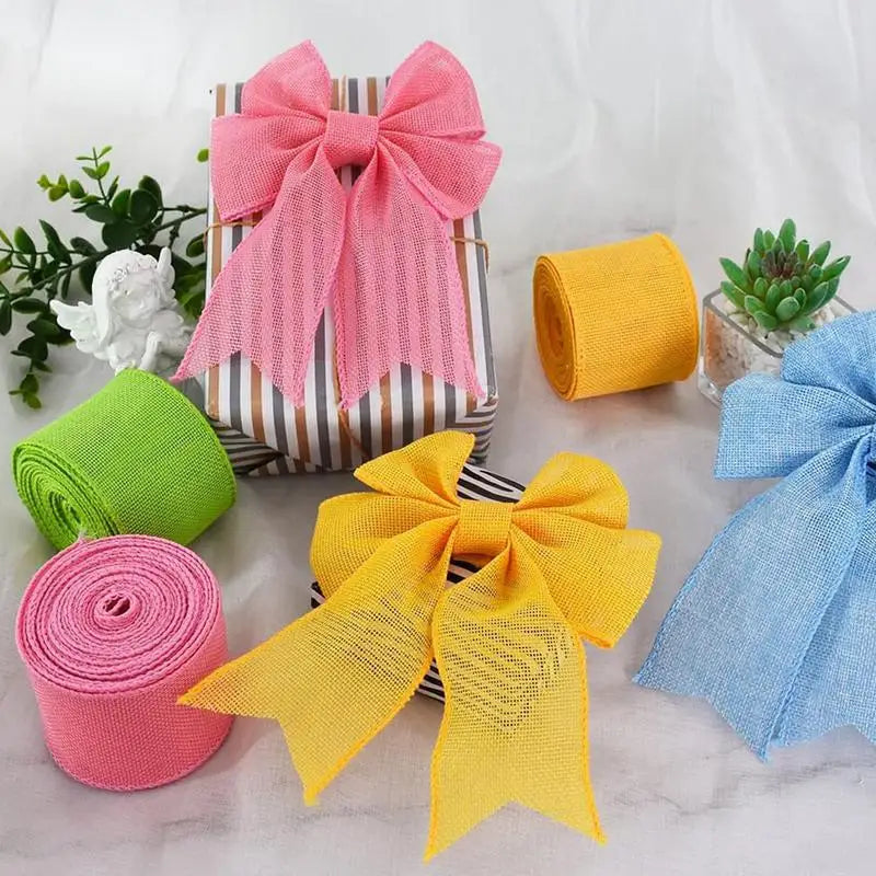 Four Roll Burlap Wired Ribbon for DIY Gifts Wrapping