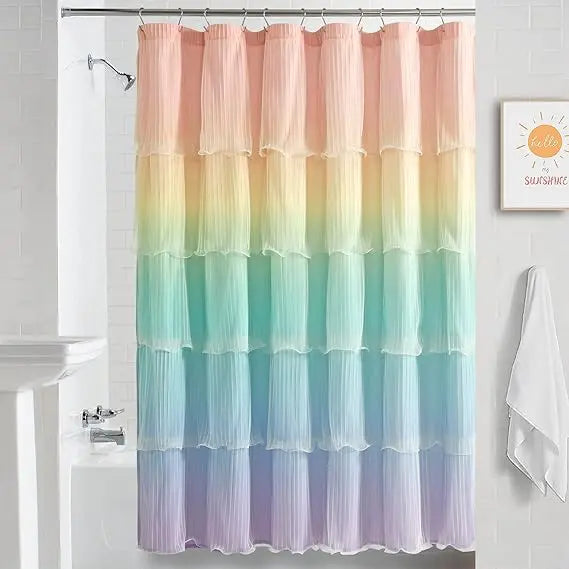 Nerina Ruffled Ombre Shower Curtain For Modern Bathroom Decor