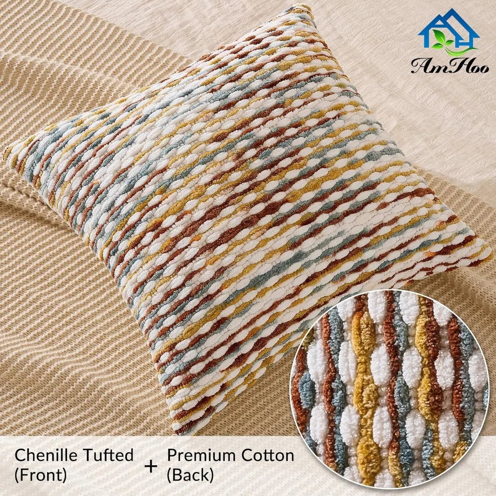 Boho Chenille Pillow Covers Set of 2 With Tufted Design