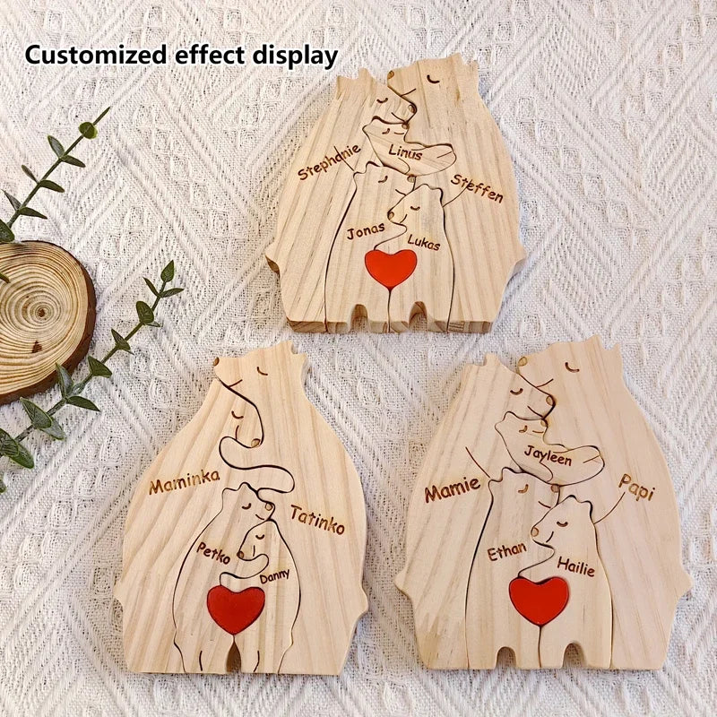 Personalized Wooden Bear Family Puzzle With Custom Name