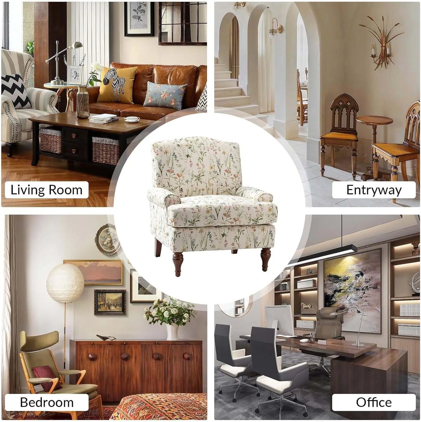 Floral Upholstered Accent Chair With Removable Cushion