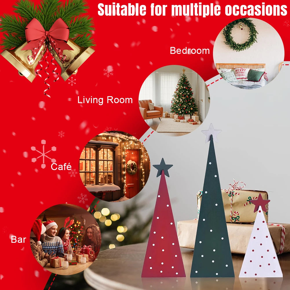 3Pcs Rustic Wooden Christmas Tree Tabletop Signs Set