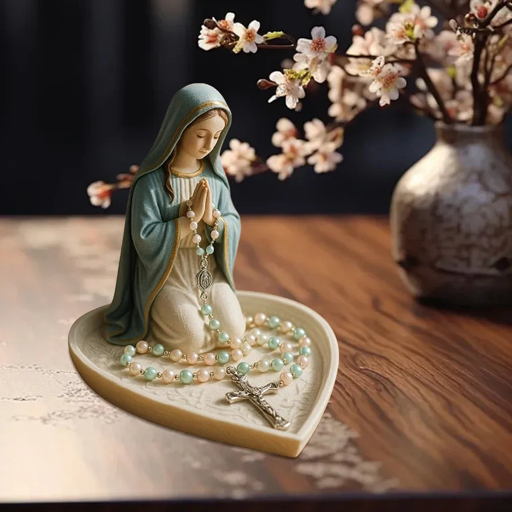Virgin Mary Rosary Holder Statue Resin Our Lady Prayer Box
