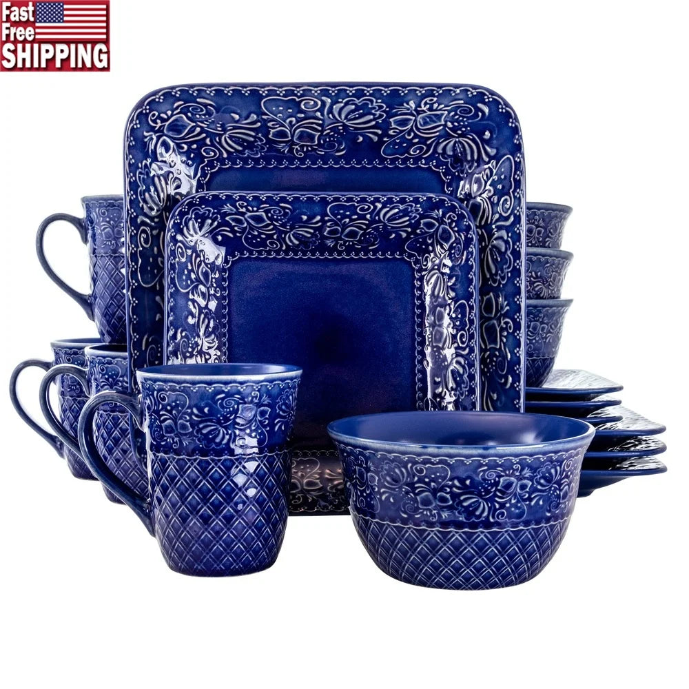 Indestructible Square Stoneware Dinnerware Set With Gleaming Glaze Finish Collection