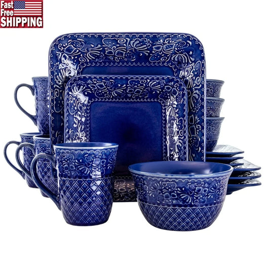 Indestructible Square Stoneware Dinnerware Set With Gleaming Glaze Finish Collection