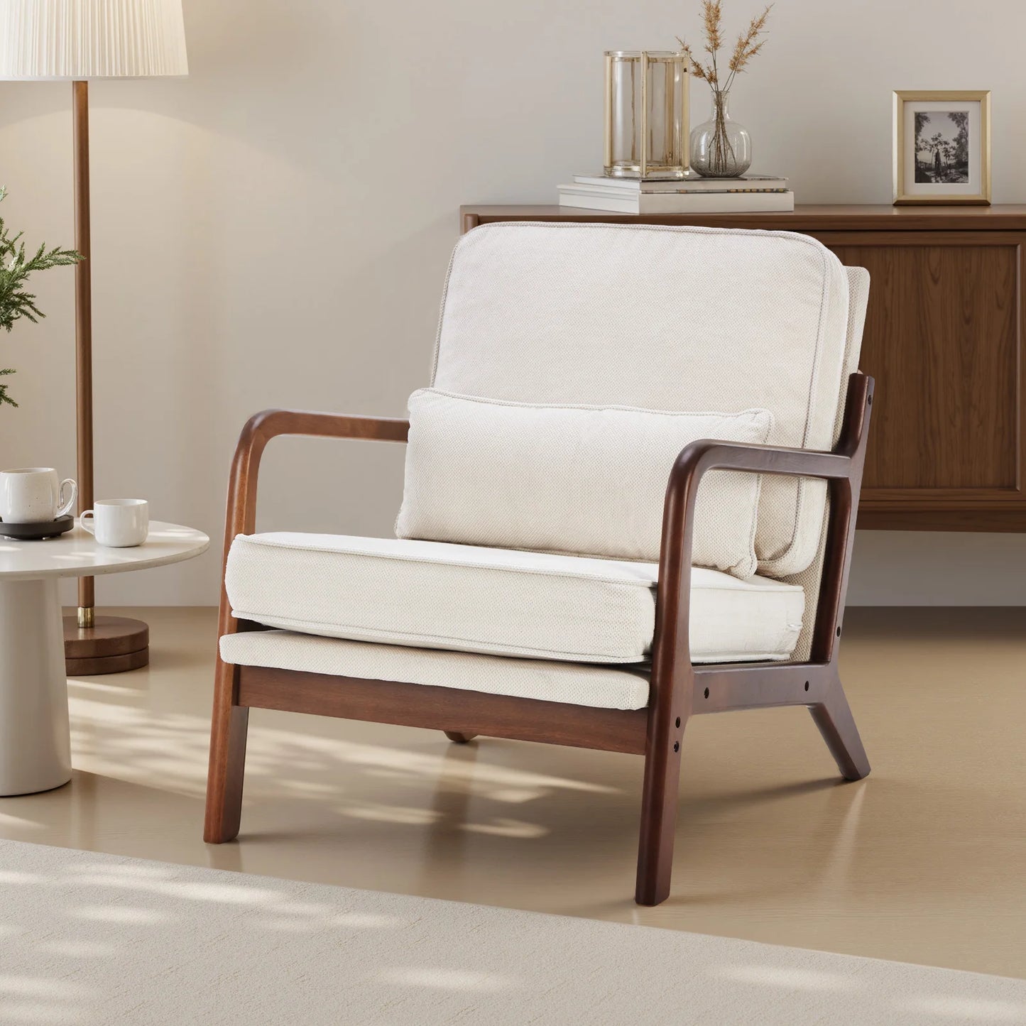 JHK Mid Century Modern Wooden Frame Accent Chair With Arms