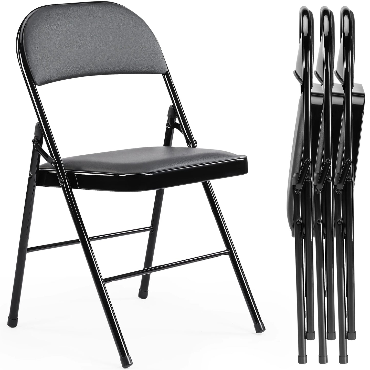 Leather Padded Folding Chairs Set of Four for Home Office