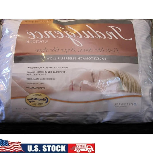 Indulgence Back And Stomach Sleep Pillow 100 Percent Cotton Synthetic Down Alternative Machine Washable 500 Thread Count Standard Queen Size