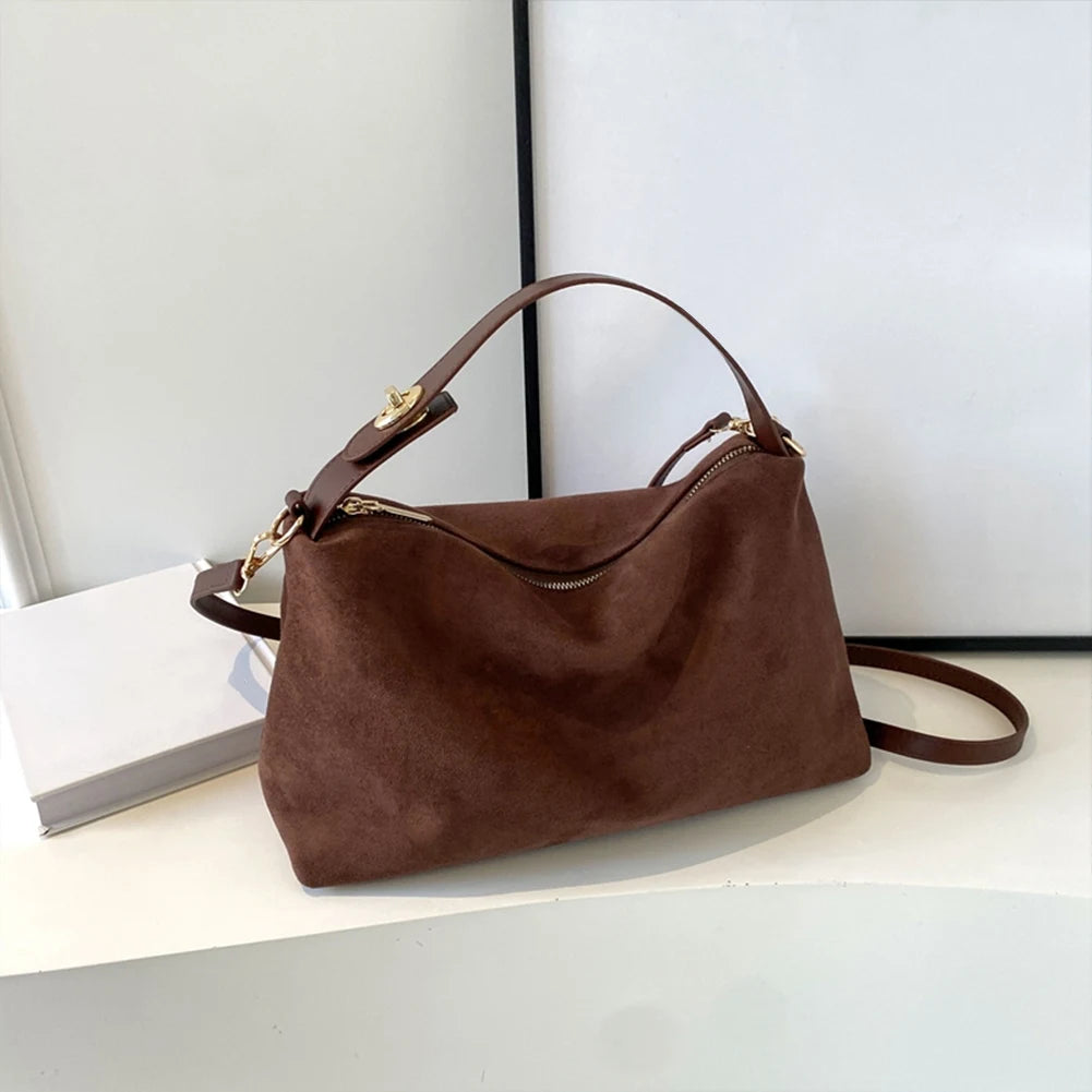 Women Suede Shoulder Bag With Inner Pocket And Adjustable Strap