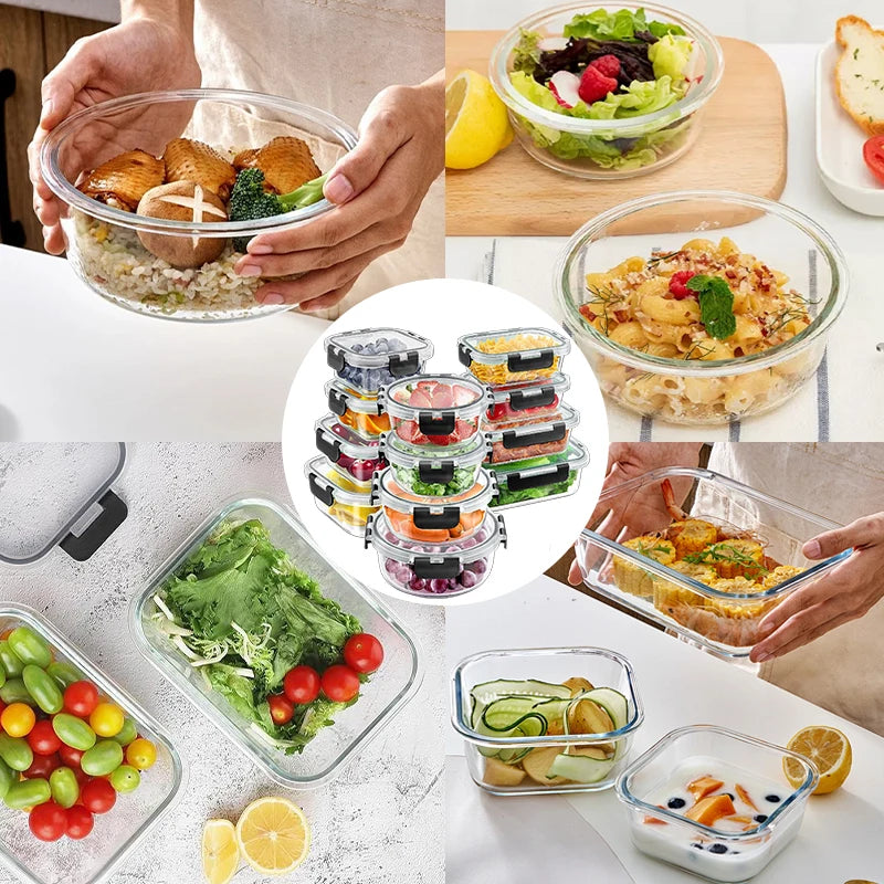 Glass Lunch Box Set 12 Pcs Airtight Meal Prep Containers