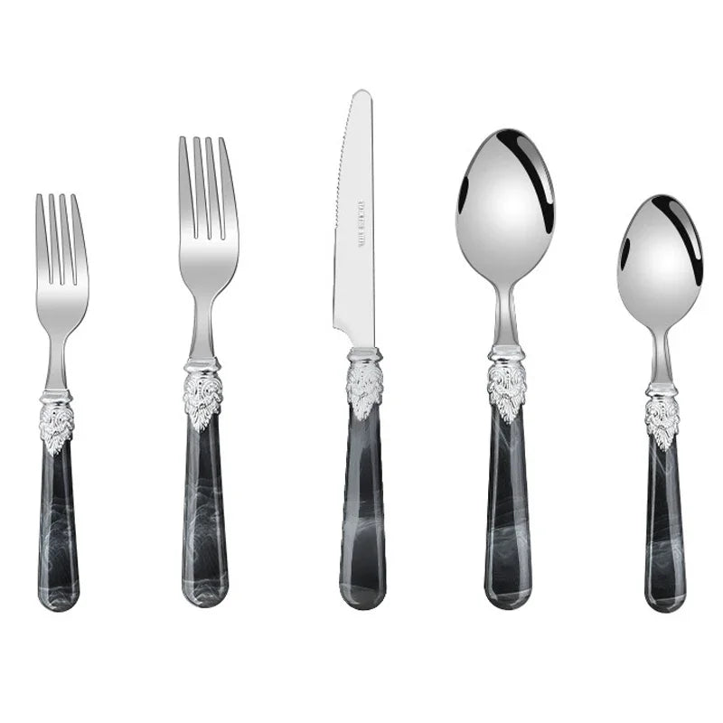 YIJIANDNEW Marble Pattern Handle Stainless Steel Flatware Set