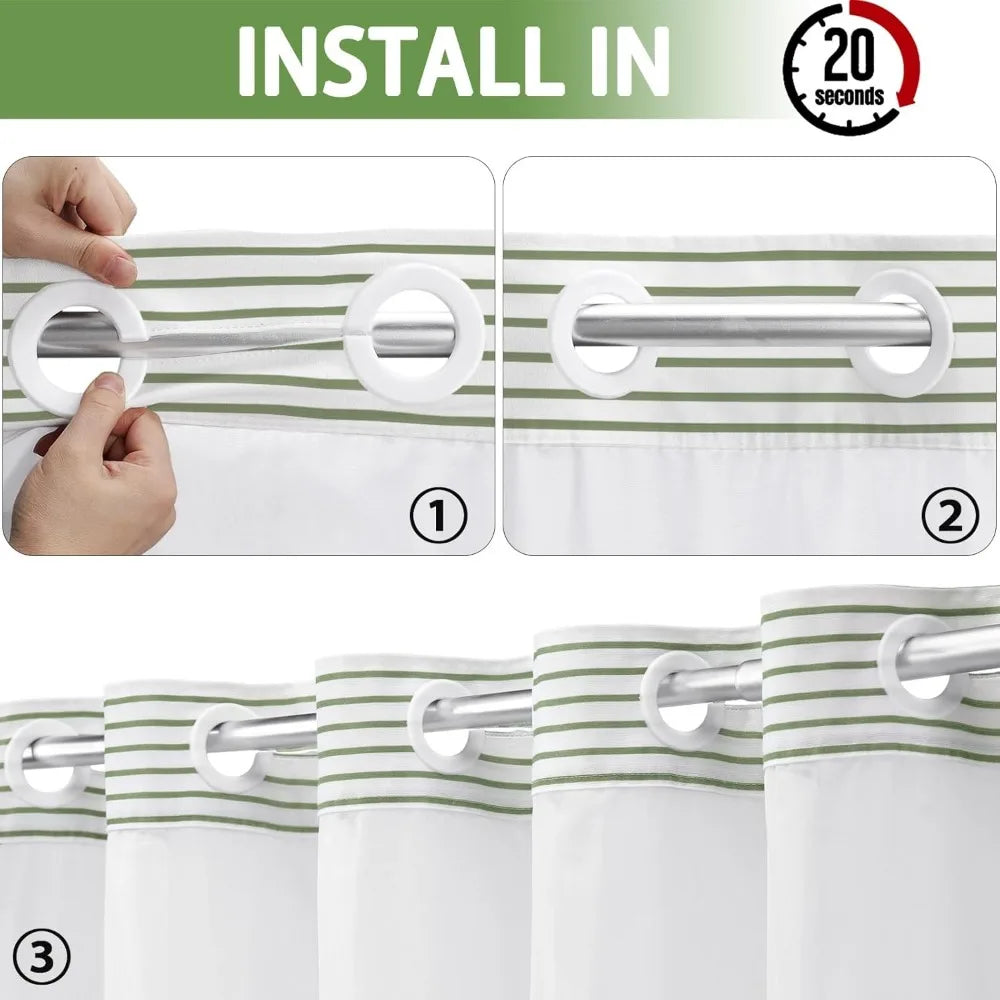 No Hook Shower Curtain With Snap In Liner Cotton Linen