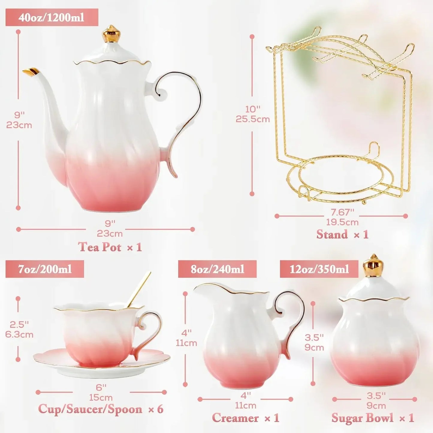 Luxury British Porcelain Tea Set For Six With Gold Trim