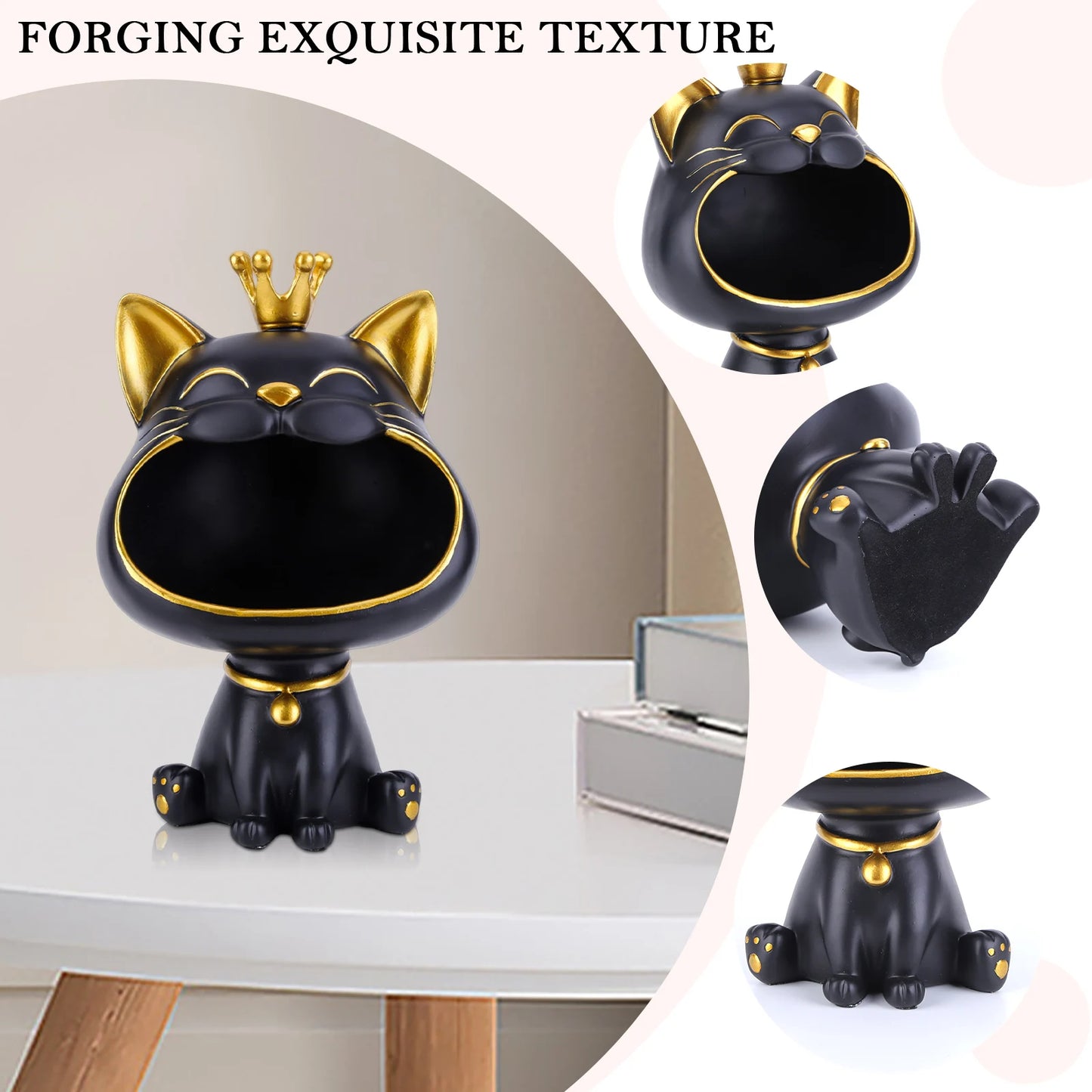 Laughing Cat Resin Statue Lucky Cat Desktop Storage Figurine