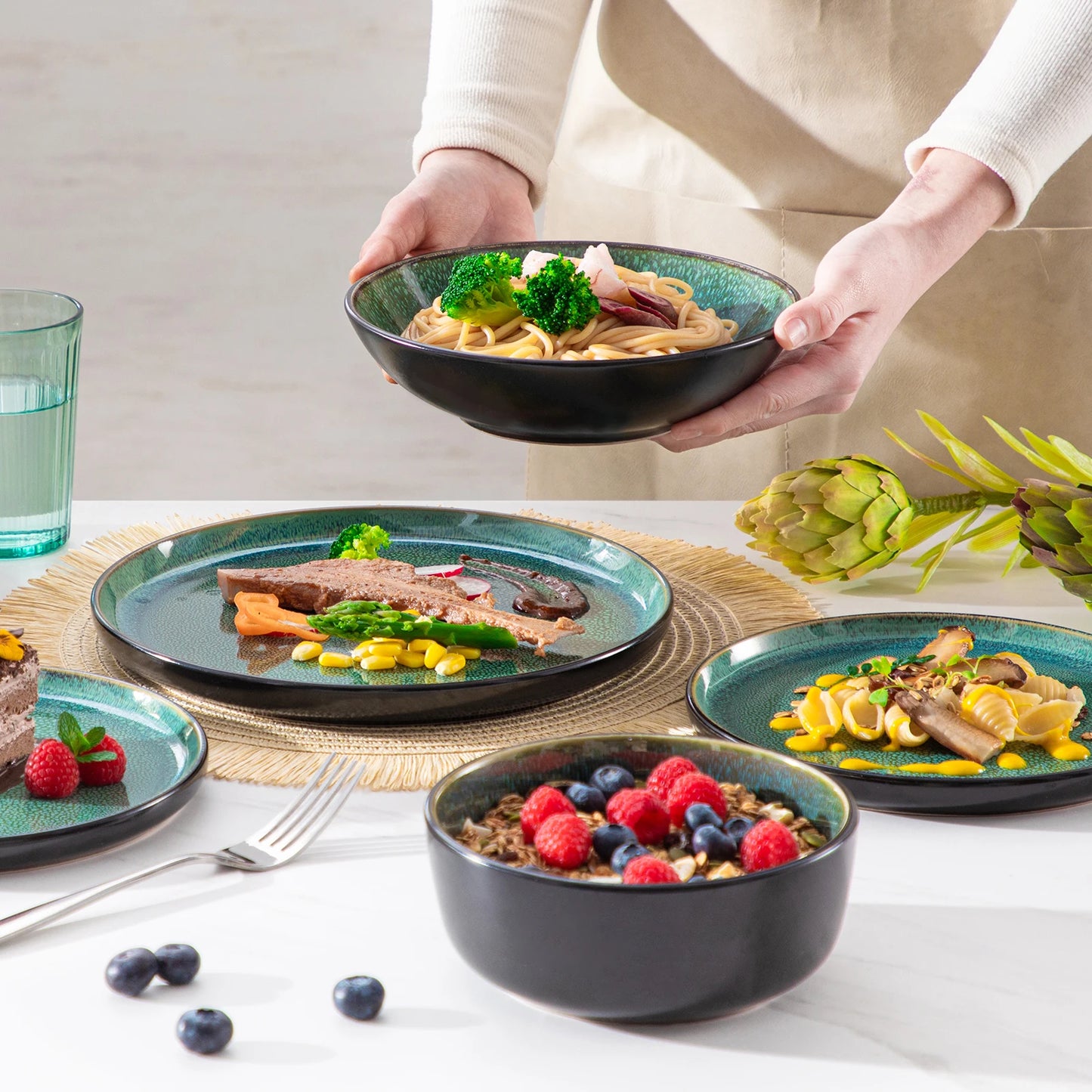 Vancasso 24 Piece Dinnerware Set Reactive Glaze Dishware