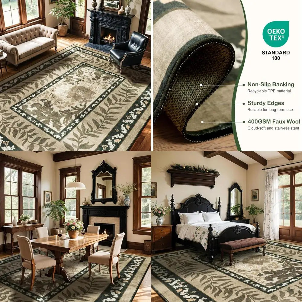 Washable Floral Area Rug With Stain Resistant Backing