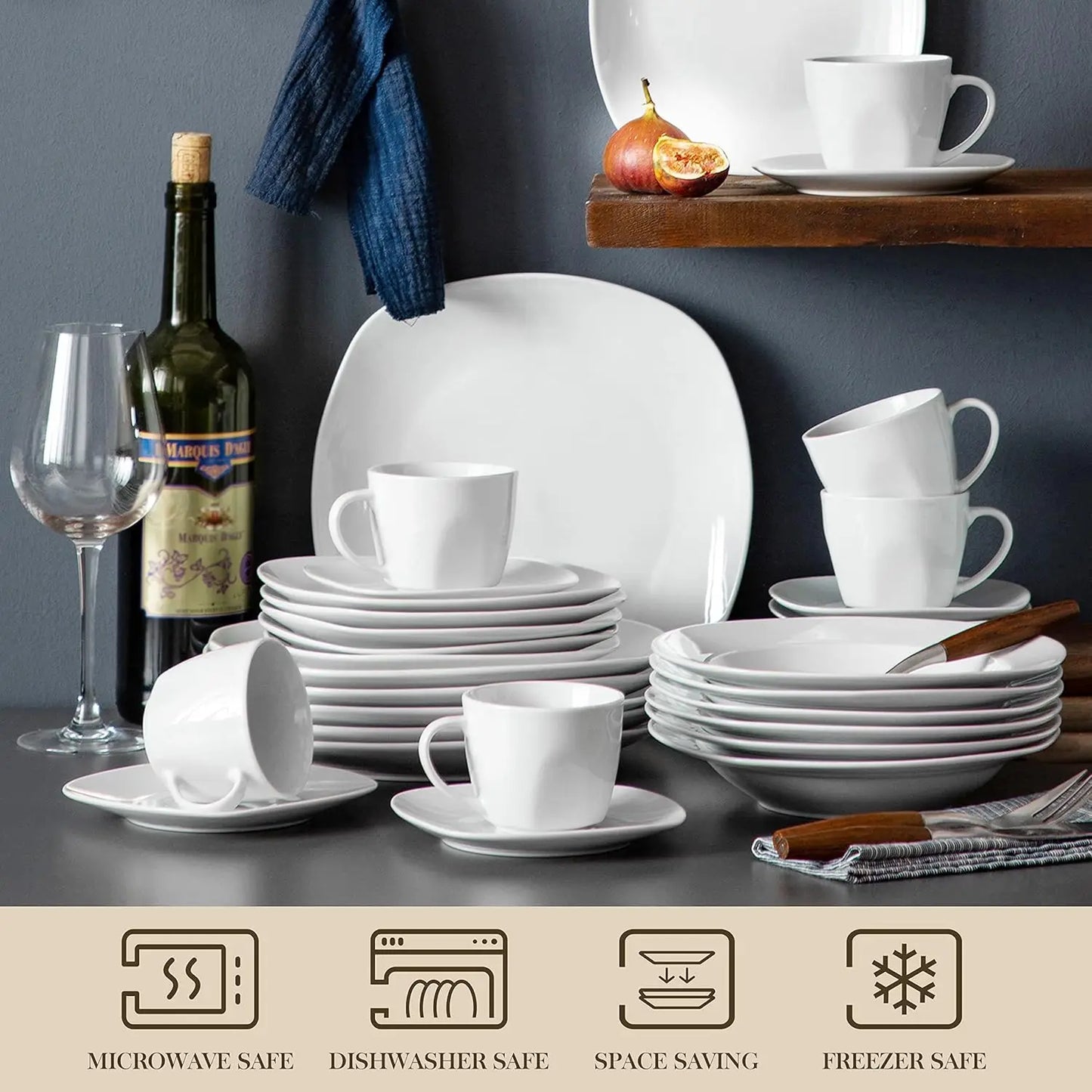 Porcelain Dinnerware Set With Square Ceramic Plates Kit