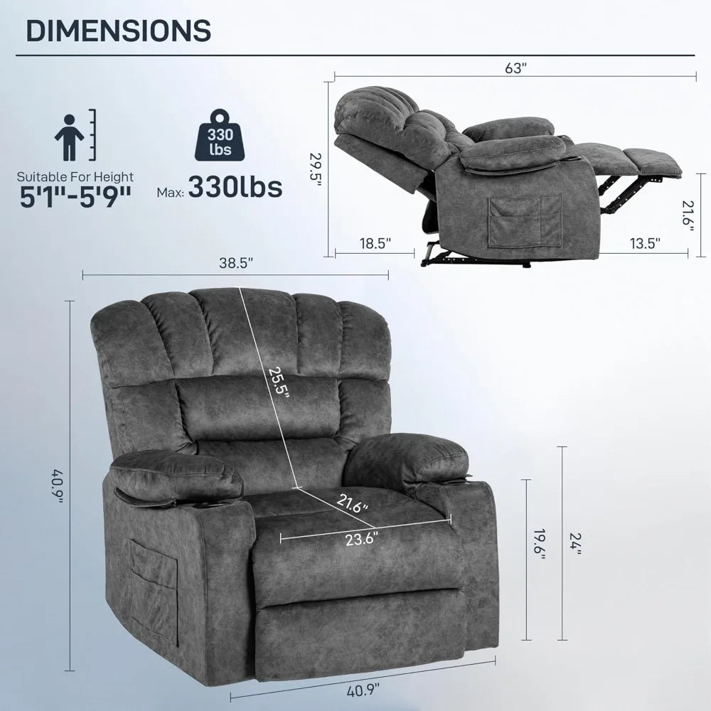 Modern Ergonomic Recliner Chair With Foam Filling Cupholders