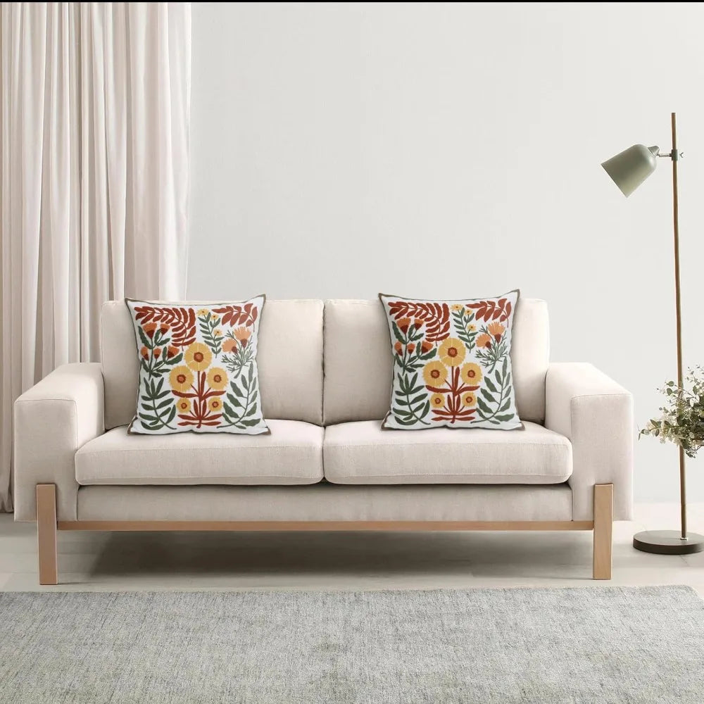 Set Of 2 Embroidered Decorative Throw Pillow Covers For Sofa