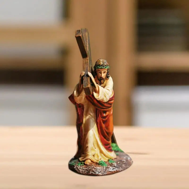 Jesus Cross Resin Figurine Ornament Carrying Calvary