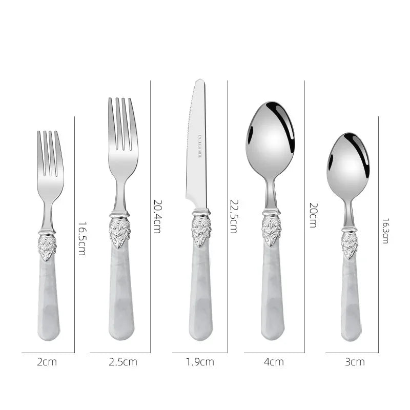 YIJIANDNEW Marble Pattern Handle Stainless Steel Flatware Set