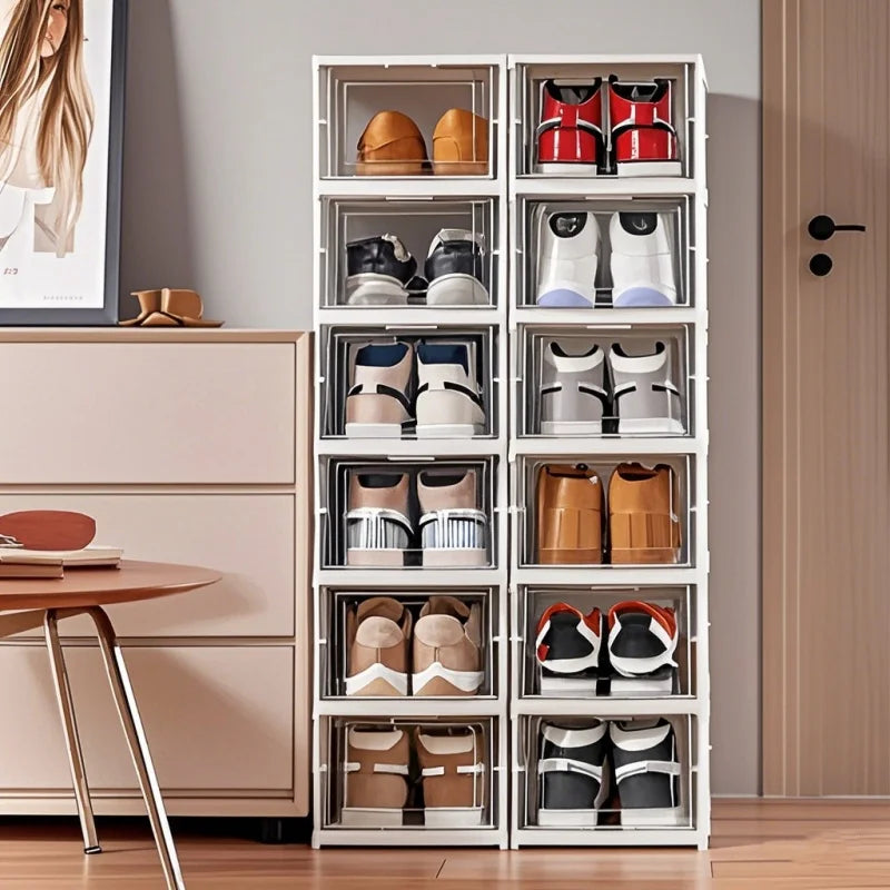 Foldable Shoe Storage Box Dustproof Stackable Organizer Cabinet