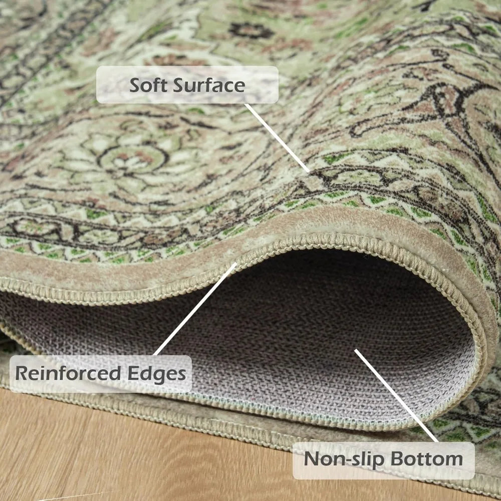 Machine Made Washable Area Rug With Non Slip Backing For Indoor Use In Living Rooms Kitchens And Bathrooms