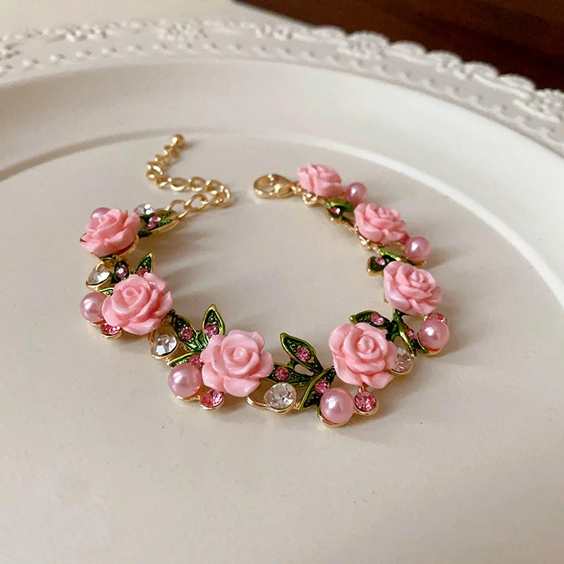 Romantic Rose Jewelry Set Necklace Bracelet Earrings For Women Fashion