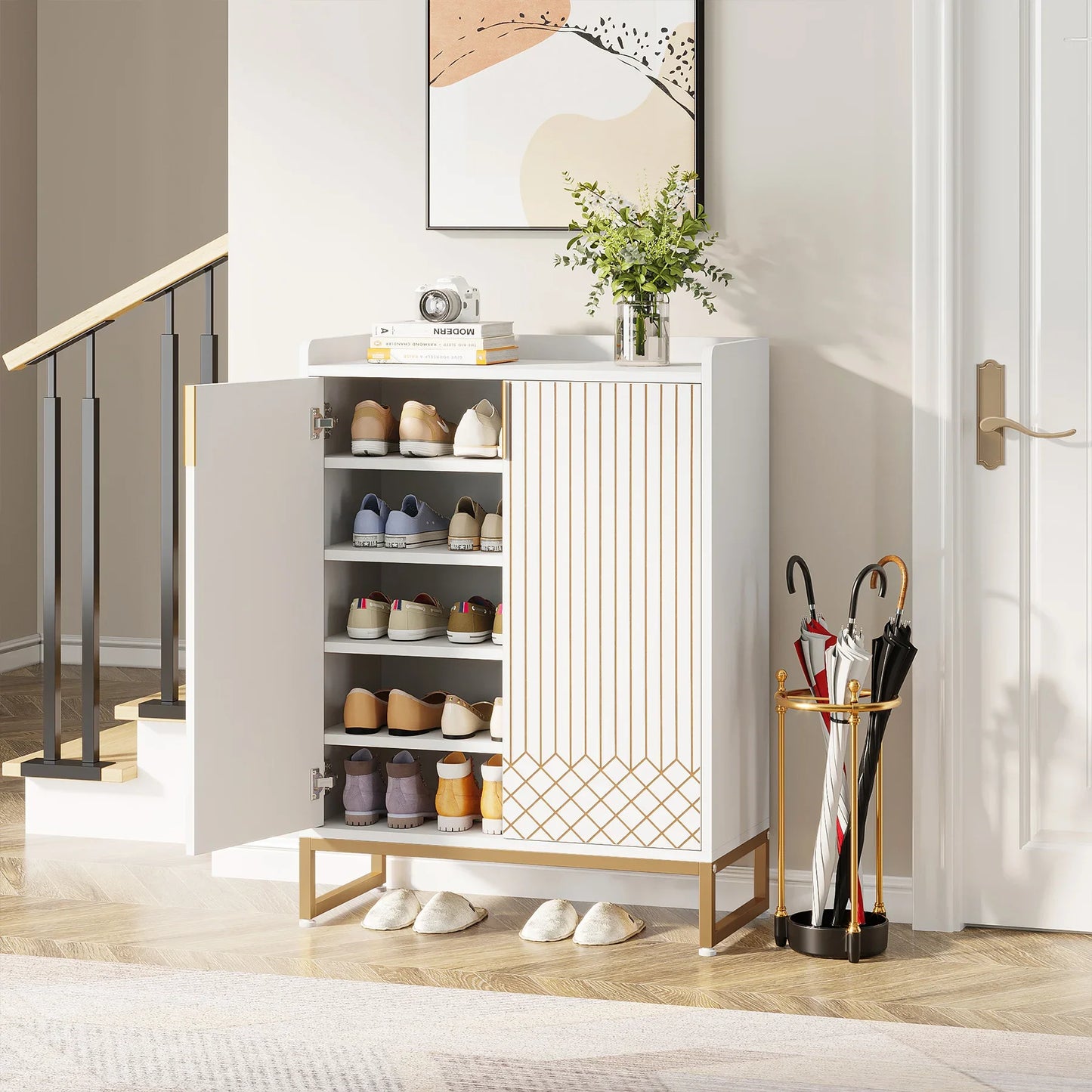 Tribesigns Five-Tier Shoe Cabinet With Doors For Bedroom Hallway