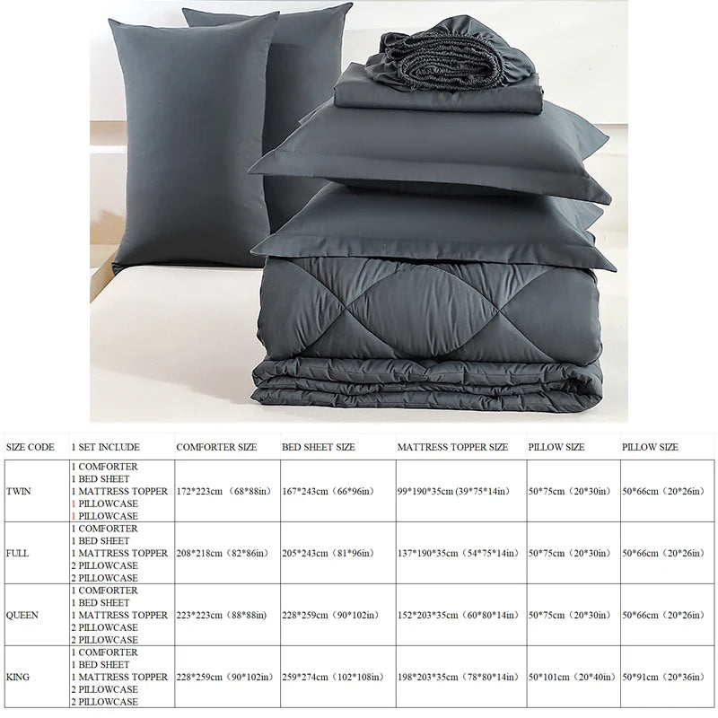 Seven Piece Polyester Bedding Set With Comforter And Pillowcases