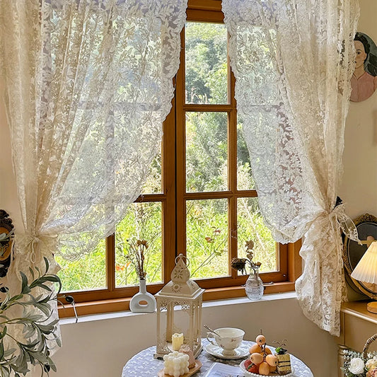 Two Piece French Vintage Embroidery Lace Sheer Curtains