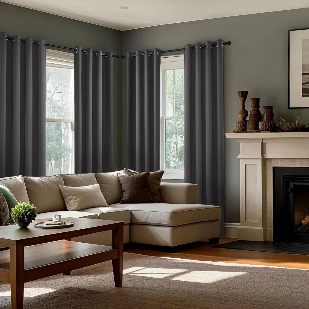 Four Piece Perforated Blackout Curtain Set With Sound Insulation