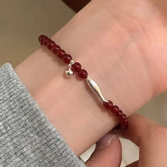 Real 925 Sterling Silver Agate Bead Fish Charm Bracelet