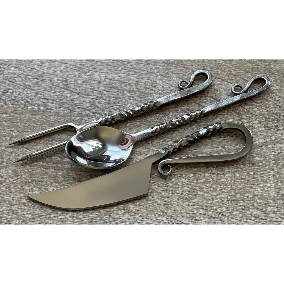 Medieval Cutlery Set Feasting Hand Forged Chrome Spoon and Fork