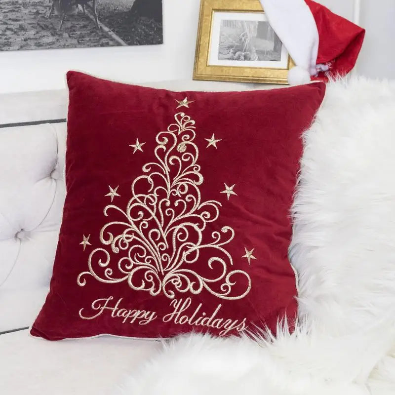 Lux Velvet Holiday Throw Pillow With Elegant Embroidery Accents