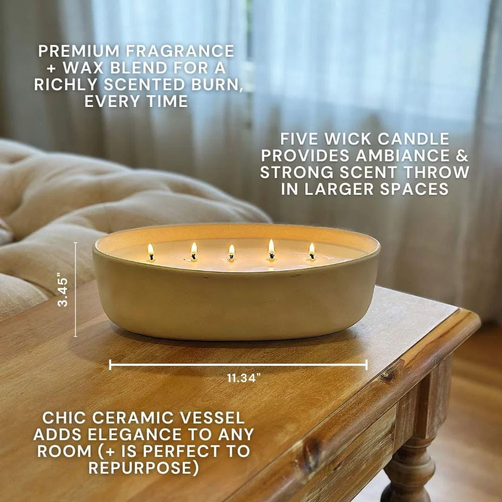 Five Wick Citrus Scented Paraffin Blend Ceramic Jar Candle