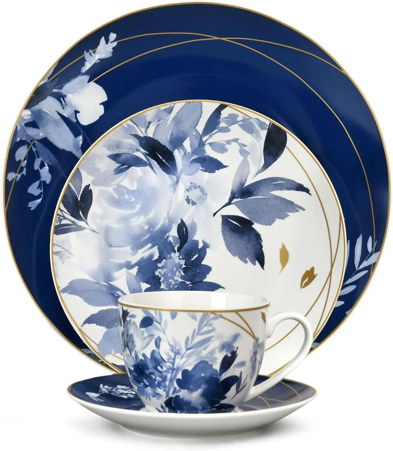 Bone China Dinnerware Set for Four with Reactive Glaze and Chip Resistant Oven Safe