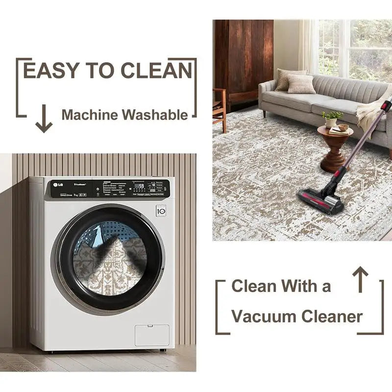 Vintage Bohemian Non-Slip Washable Area Rug Floral Design