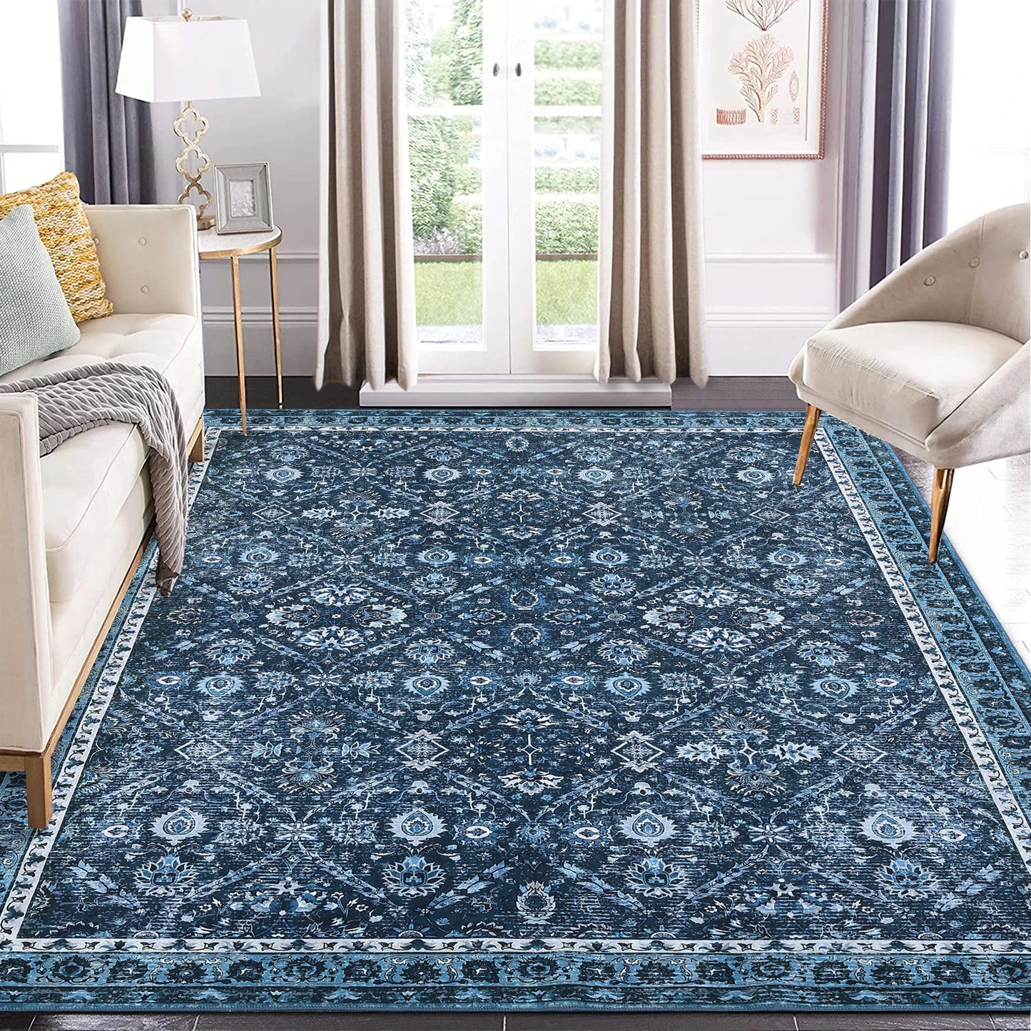 Machine Washable Moroccan Trellis Hallway Rug Non Slip Stain Resistant