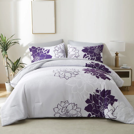 Floral Reversible Comforter Bedding Set With Sheets And Shams