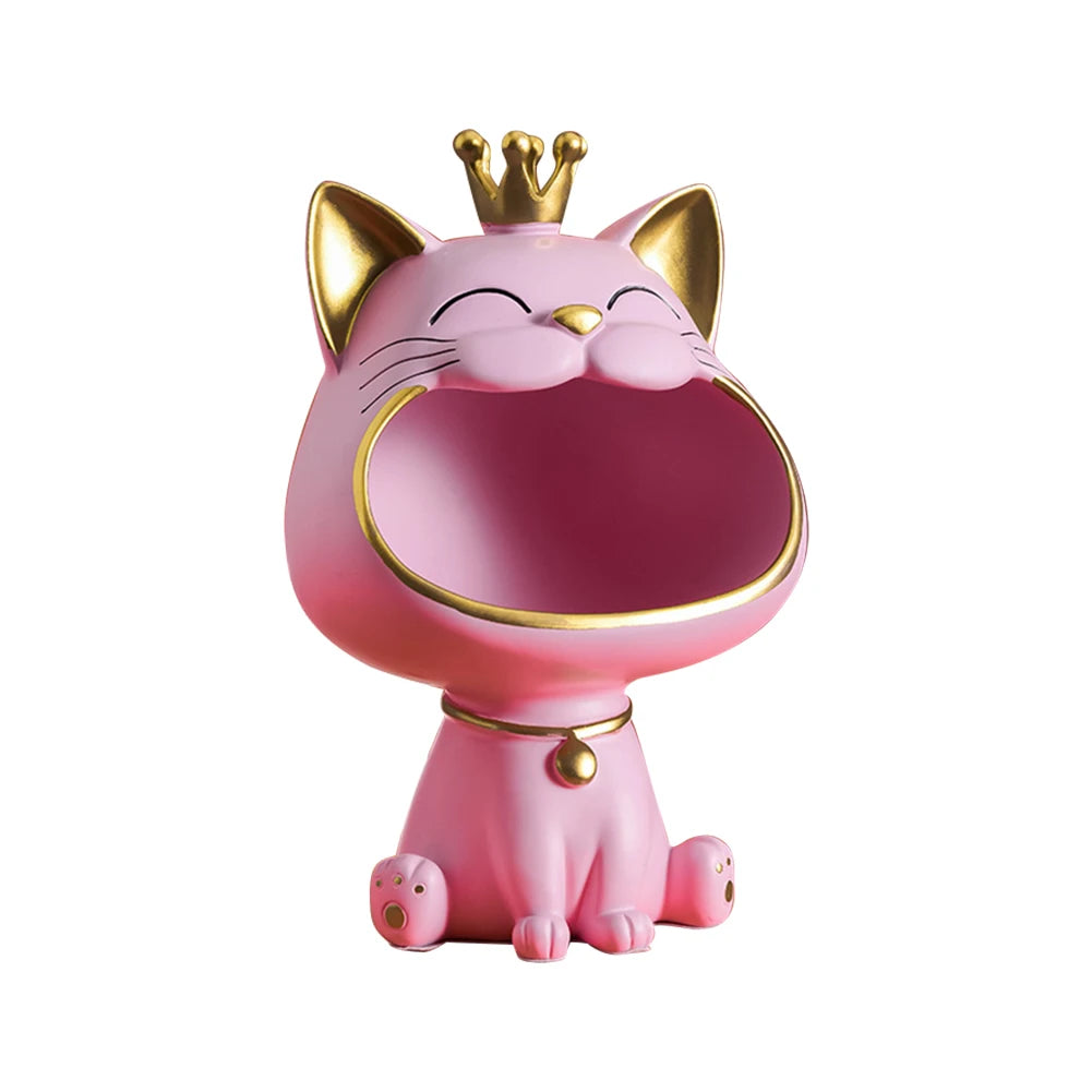 Laughing Cat Resin Statue Lucky Cat Desktop Storage Figurine