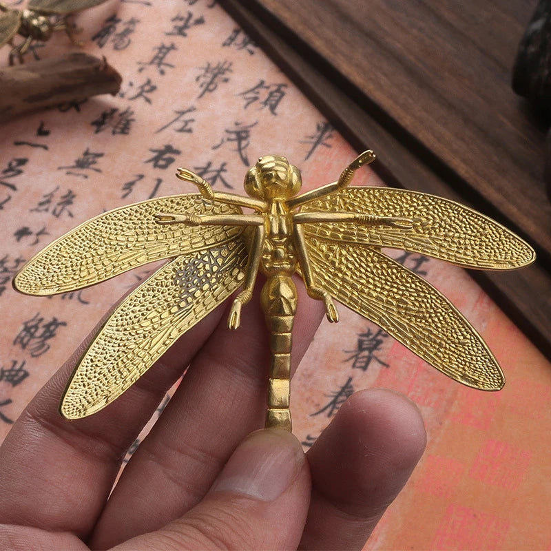 Brass Dragonfly Figurines Removable Wings Desk Ornament